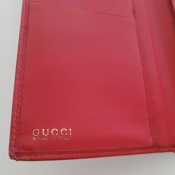 GUCCI Bifold Leather Wallet Long Bifold Red Large Card Bill Designer Horseshoe - Picture 4 of 13
